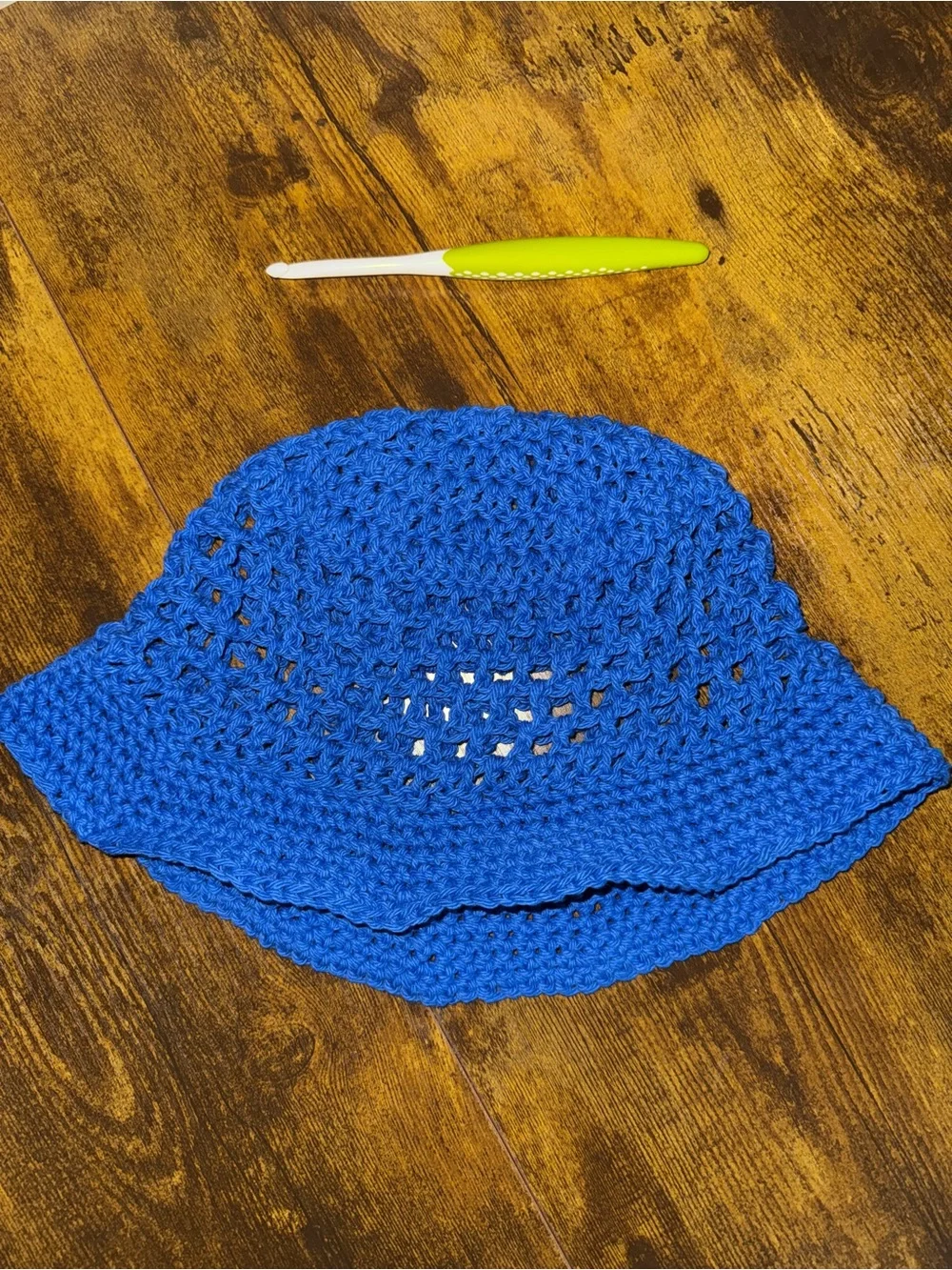 Handmade Crochet Slouchy Bucket Hat - Bright Blue